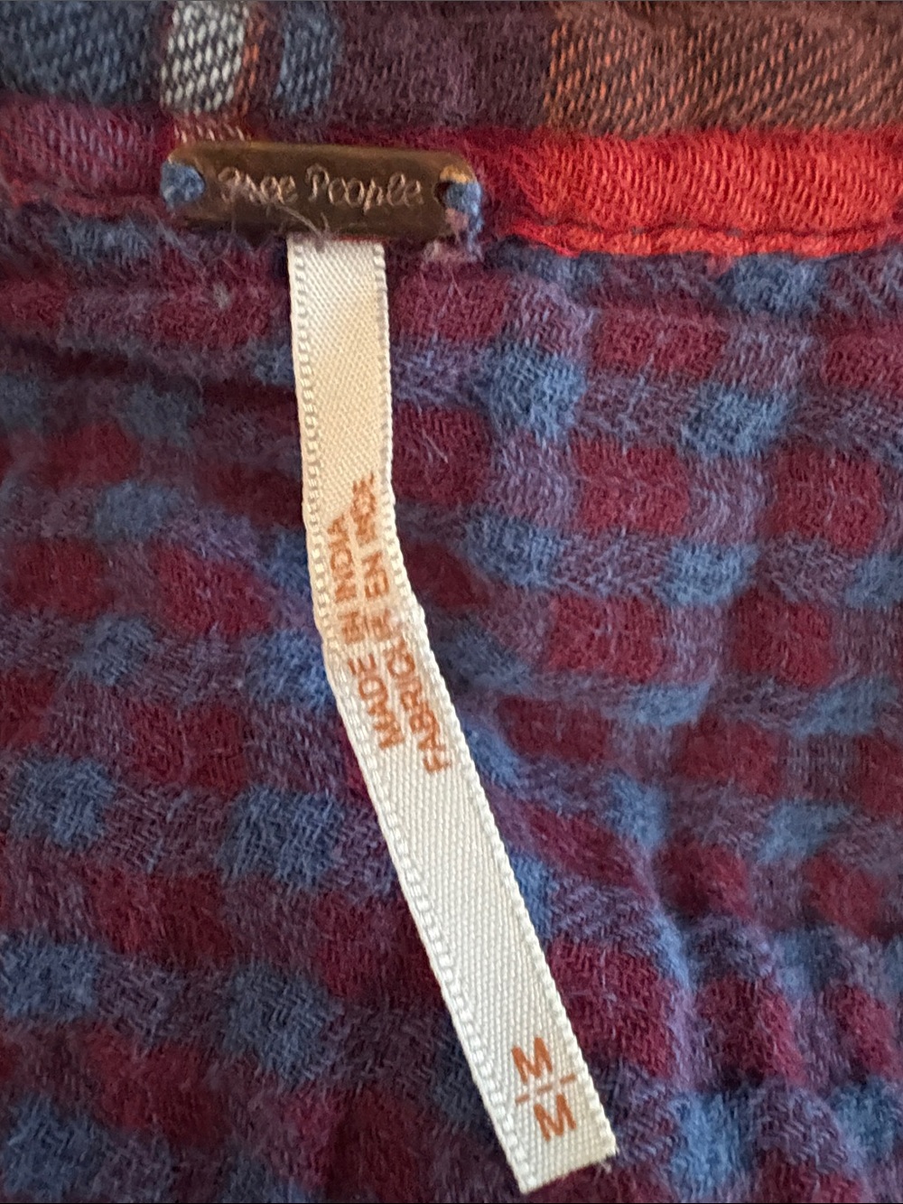 Free People Red and Navy Plaid Button-Down Shirt - Picture 2 of 8